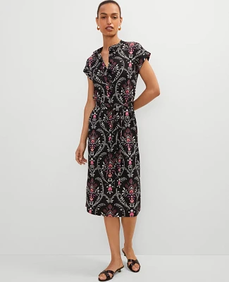 Ann Taylor Floral Knit Belted Shirtdress Black Women's