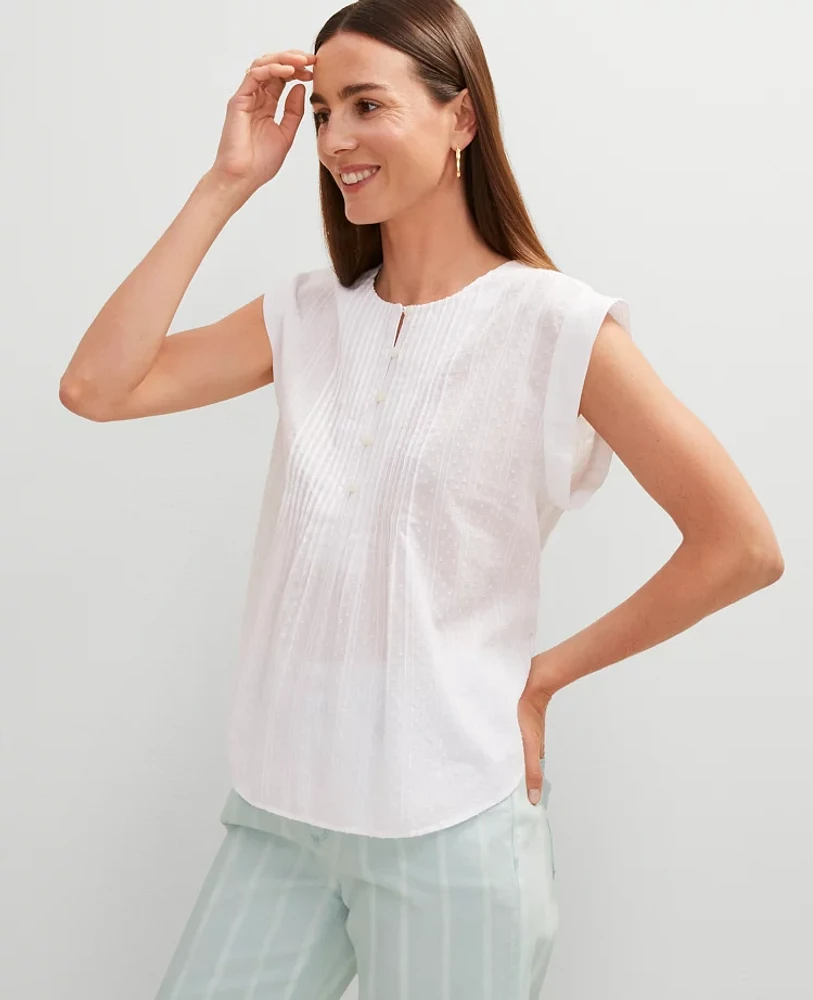 Ann Taylor Petite Clip Dot Pintucked Top White Women's