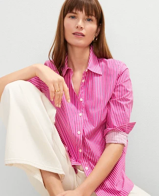 Ann Taylor Petite Striped Relaxed Perfect Shirt Rose Violet Women's