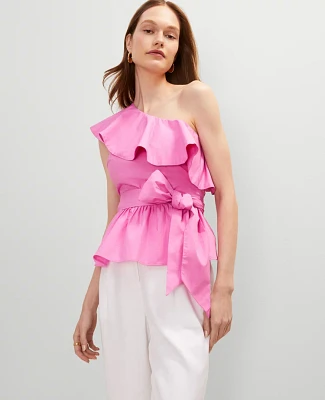 Ann Taylor Petite One-Shoulder Tie Waist Blouse Women's