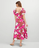 Ann Taylor Floral Flutter Sleeve Midi Dress Rose Violet Women's