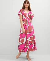Ann Taylor Floral Flutter Sleeve Midi Dress Rose Violet Women's