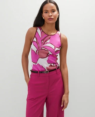 Ann Taylor Petite Floral Knit Shell Top Rose Violet Women's