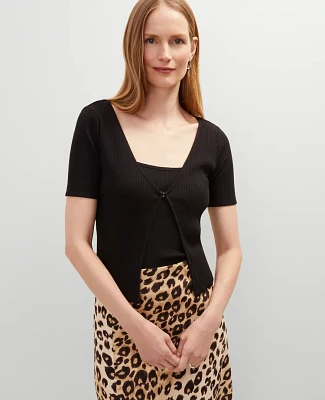 Ann Taylor Petite Ribbed V-Neck Cardigan Black Women's