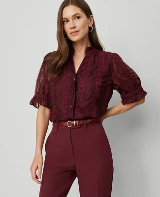 Ann Taylor Ruffle Collar Shirt Poised Plum Women's