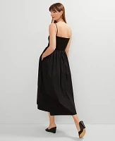 Ann Taylor Smocked Maxi Flare Dress Black Women's