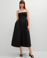 Ann Taylor Smocked Maxi Flare Dress Black Women's