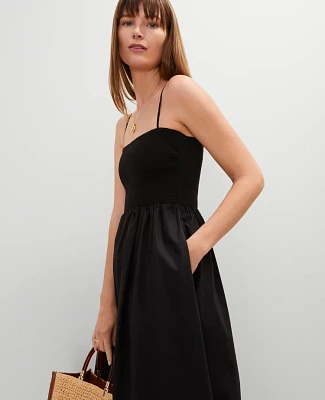 Ann Taylor Smocked Linen Blend Maxi Dress Black Women's