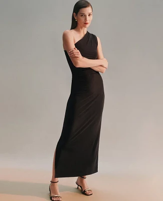 Ann Taylor Petite One Shoulder Shirred Midi Dress Women's