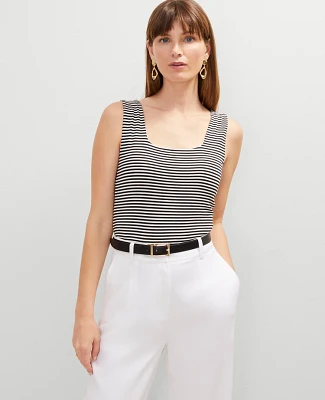 Ann Taylor Petite Striped Square Neck Tank Top Black Women's