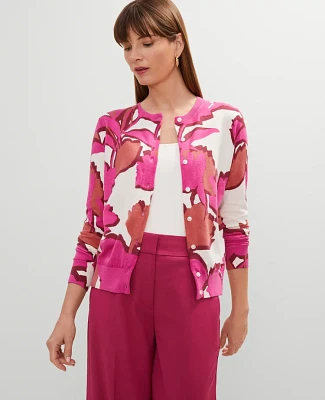 Ann Taylor Petite Floral Cardigan Rose Violet Women's