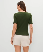 Ann Taylor Contrast Trim Henley Top Cypress Tree Women's