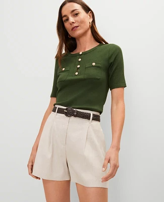 Ann Taylor Contrast Trim Henley Top Cypress Tree Women's