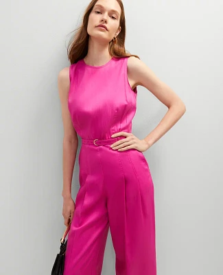 Ann Taylor Petite Belted Crew Neck Jumpsuit Rose Violet Women's