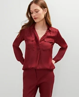 Ann Taylor Petite Soft Drapey Camp Shirt Moroccan Red Women's