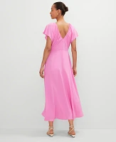 Ann Taylor Petite Flutter Sleeve Midi Flare Dress Pink Orchid Women's