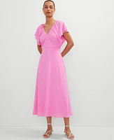 Ann Taylor Petite Flutter Sleeve Midi Flare Dress Pink Orchid Women's