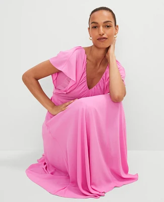 Ann Taylor Petite Flutter Sleeve Midi Flare Dress Pink Orchid Women's