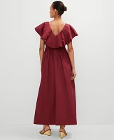 Ann Taylor Petite Ruffle Collar Maxi Flare Dress Moroccan Red Women's