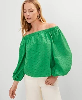 Ann Taylor Eyelet Off The Shoulder Top Natural Green Women's