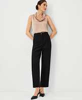 Ann Taylor The Petite High Rise Pleated Taper Pant Fluid Crepe Black Women's