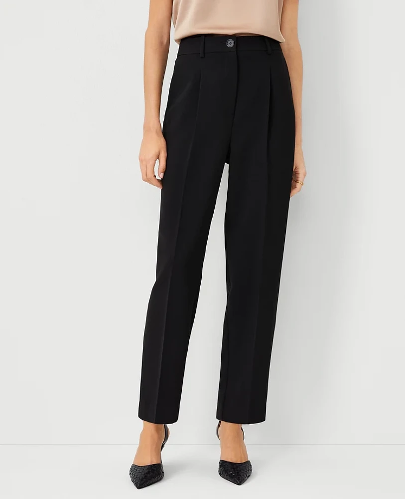 Ann Taylor The Petite High Rise Pleated Taper Pant Fluid Crepe Black Women's