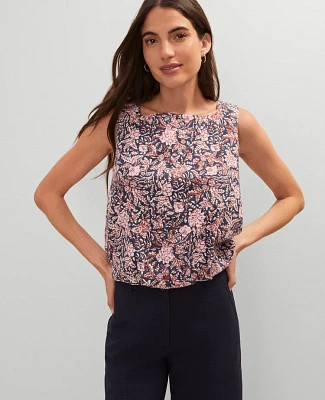 Ann Taylor Weekend Collection Floral Bubble Hem Top Navy Pebble Women's