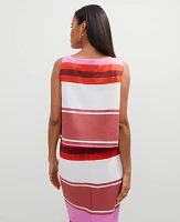 Ann Taylor Striped Linen Blend Tank Top Pink Orchid Women's