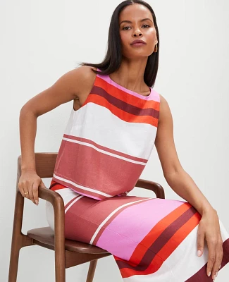 Ann Taylor Striped Linen Blend Tank Top Pink Orchid Women's