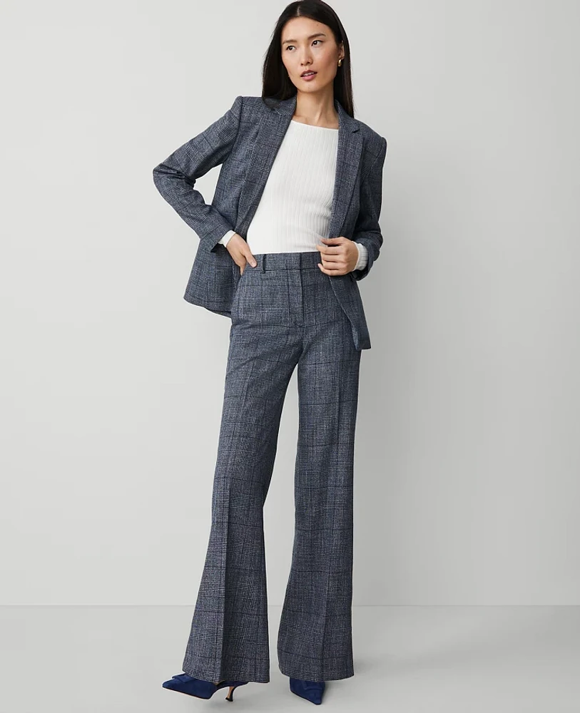 Ann Taylor The Petite Trouser Pant Plaid Navy/White Combo Women's