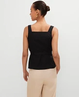 Ann Taylor Linen Blend Button Tie Waist Top Women's