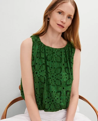 Ann Taylor Eyelet Bubble Hem Top Leafy Green Women's