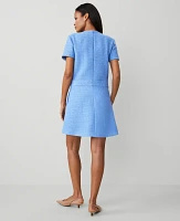 Ann Taylor Petite Tweed Flare Dress Clear Skies Women's