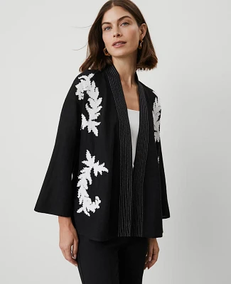 Ann Taylor Floral Beaded Kimono Black Women's