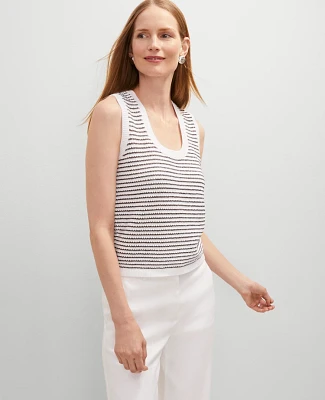 Ann Taylor Metallic Striped Sweater Shell Top White Women's