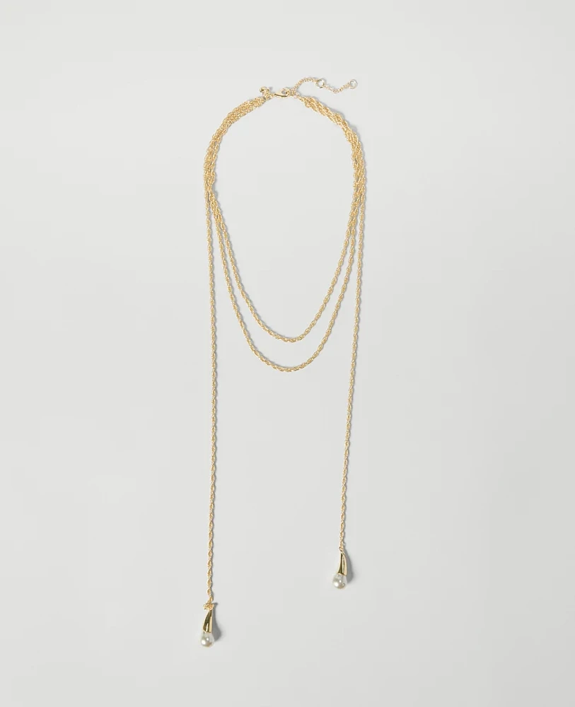 Ann Taylor Pearlized Triple Necklace Goldtone Women's