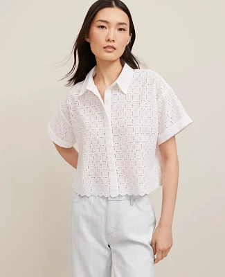 Ann Taylor Cotton Eyelet Shirt Size XL White Women's