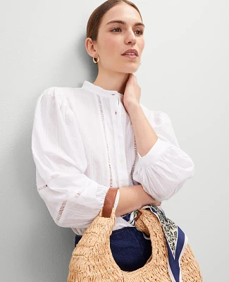 Ann Taylor Puff Sleeve Top White Women's