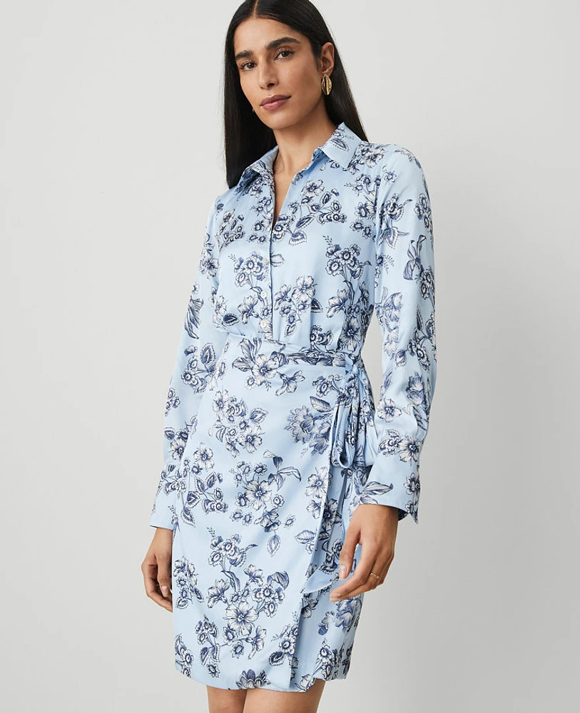 Ann Taylor Toile Collared Wrap Dress Freesia Blue Women's