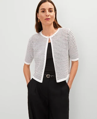 Ann Taylor Metallic Striped Cardigan White Women's