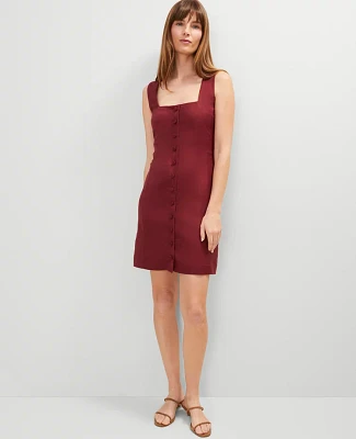 Ann Taylor Linen Blend Button-Down Dress Moroccan Red Women's