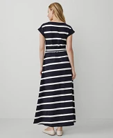 Ann Taylor Petite Striped Knit Boatneck Midi Dress Night Sky Women's