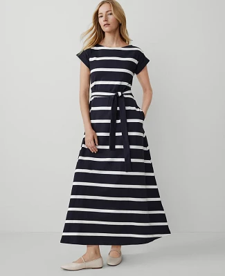 Ann Taylor Petite Weekend Collection Striped Knit Boatneck Midi Dress Night Sky Women's