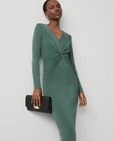 Ann Taylor Petite Knit V-Neck Midi Dress Dried Cilantro Women's