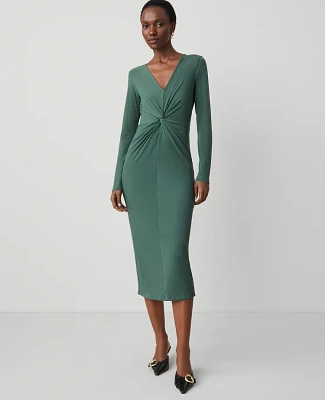 Ann Taylor Petite Knit V-Neck Midi Dress Dried Cilantro Women's