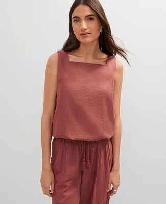 Ann Taylor Weekend Collection Linen Blend Bubble Hem Top Apple Butter Women's