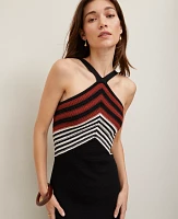 Ann Taylor Crochet Halter Sweater Dress Black/White Combo Women's