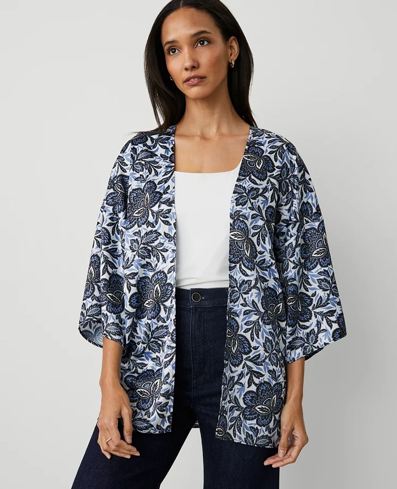 Ann Taylor Floral Kimono Winter White Women's