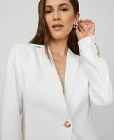 Ann Taylor The Petite One-Button Blazer Herringbone Linen Blend White Women's