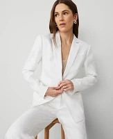 Ann Taylor The Petite One-Button Blazer Herringbone Linen Blend White Women's